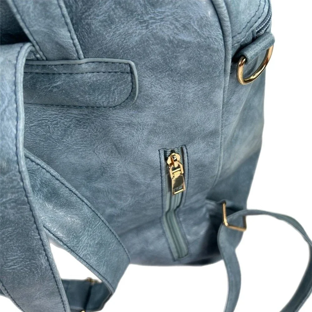 Backpack Purse Blue Vegan Leather Detachable Shoulder Strap Back & Inside Pocket